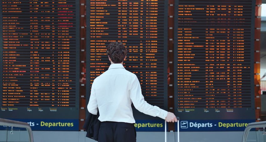 Passenger looking at timetable board