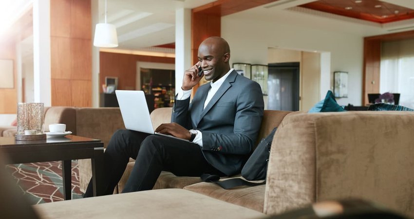 businessman in hotel lobby