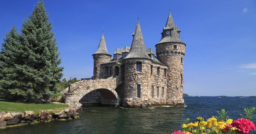 A view across the water of Boldt Castle on Heart Island, Thousand Islands