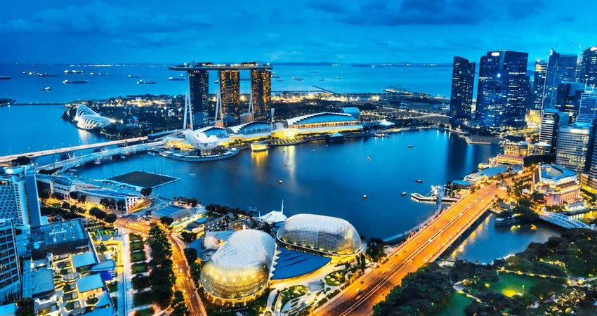 aerial view of singapore at night