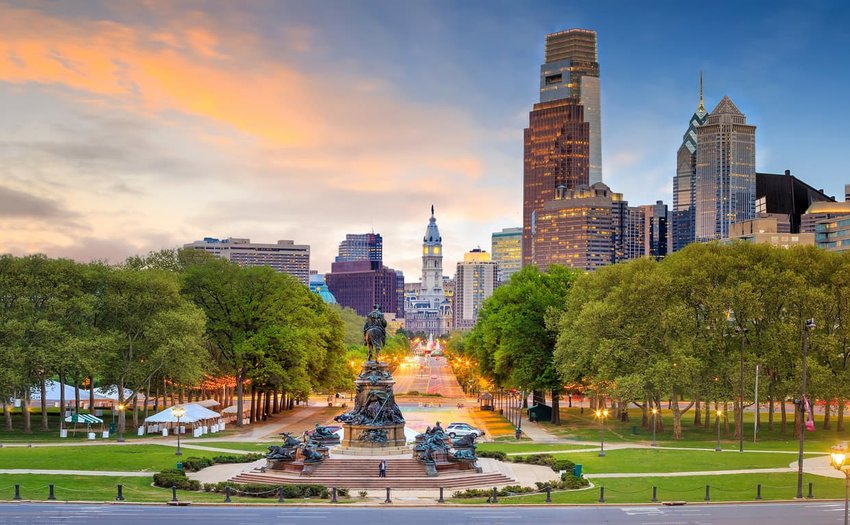 Philadelphia skyline at sunset