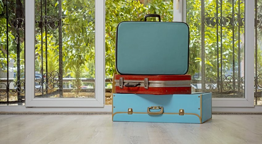 retro luggage in empty house