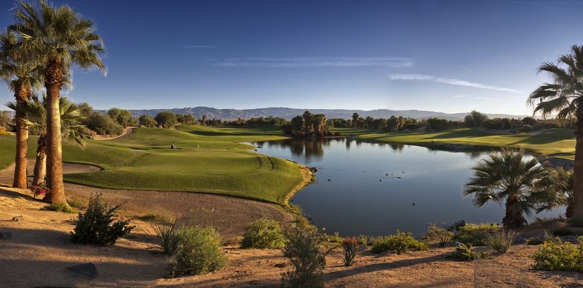 Landscape photo of Palm Desert showing lake