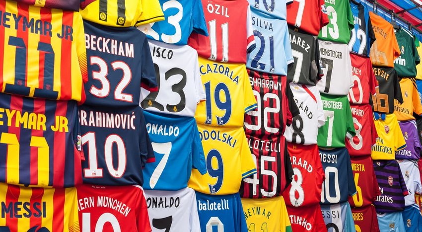 football shirts at a Hong Kong street market