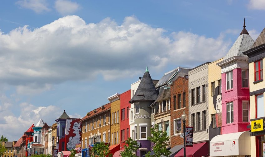 Colorful building fronts in Adams Morgan, Washington