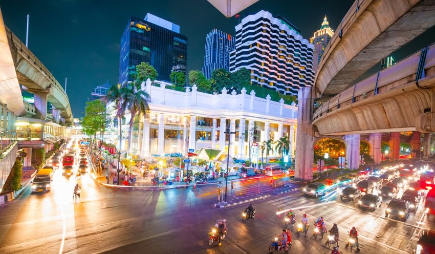 Panoramic view from high building at dusk Bangkok, Thailand