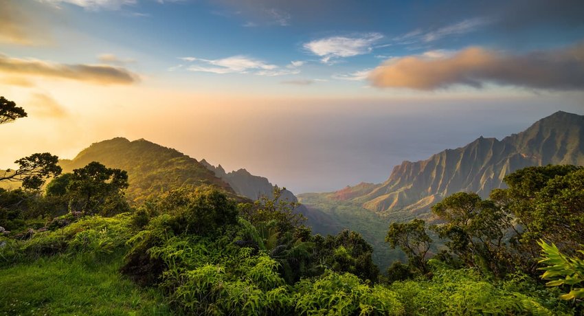 Sunset over Kalalau Valley, Central Pacific, Hawaii