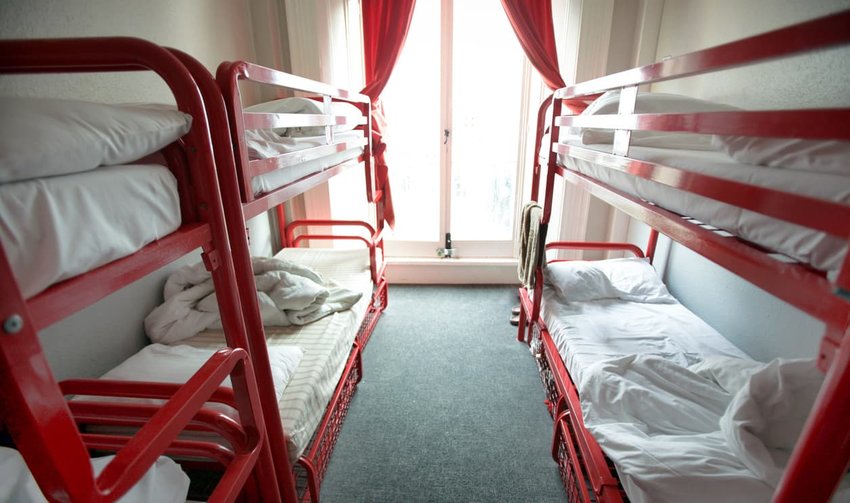 beds in a hostel room