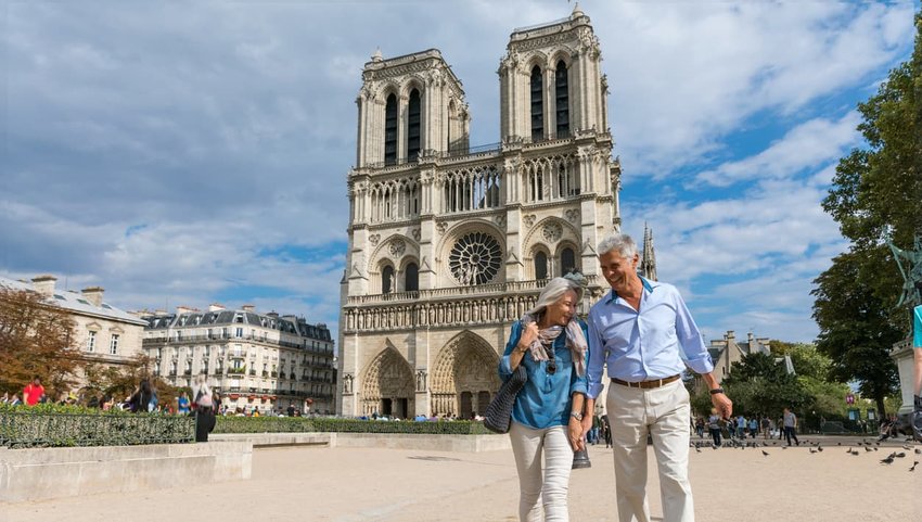 Happy senior couple in Paris on vacation