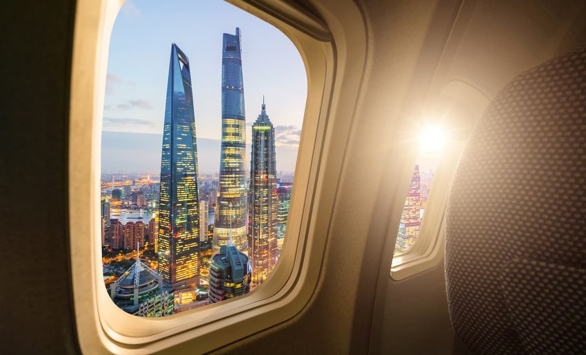 Shanghai skyline from the airplane