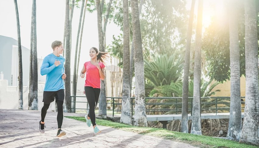 fitness couple jogging outside