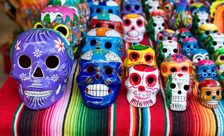 Traditional Mexican souvenir skulls on the market, oaxaca, mexico