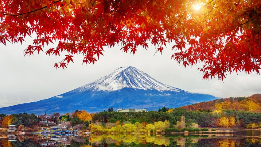 Autumn Season and Mountain Fuji at Kawaguchiko lake, Japan