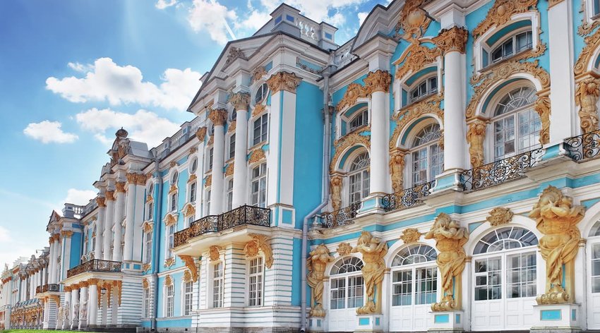 Main facade of the Catherine Palace, St. Petersburg, Russia