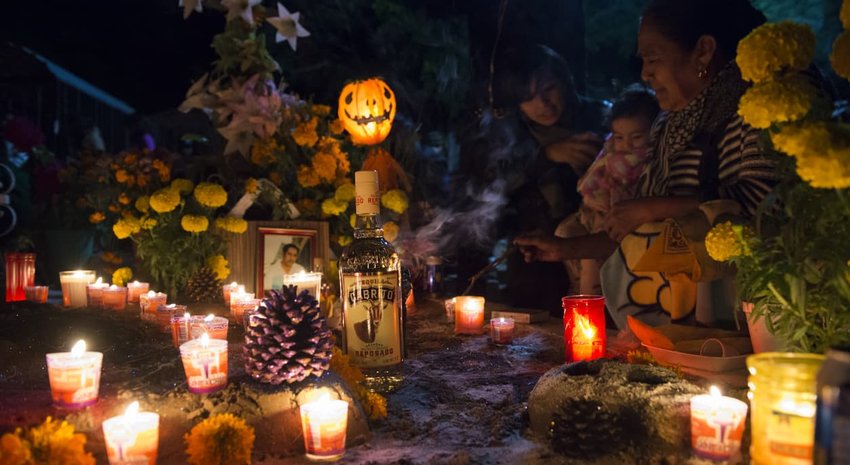 Day of the Dead celebration at cemetery in Oaxaca, Mexico