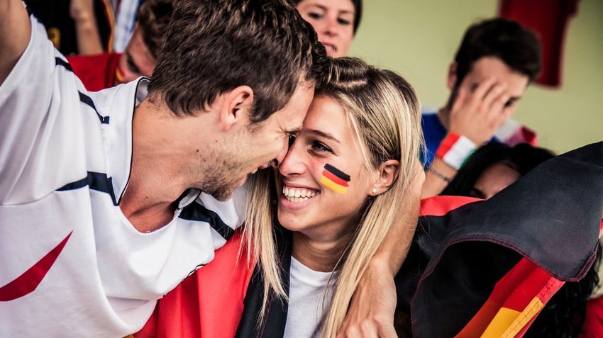 German football fans celebrating a win