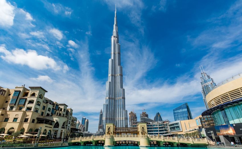 View of Burj Khalifa on a beautiful day, Dubai, United Arab Emirates