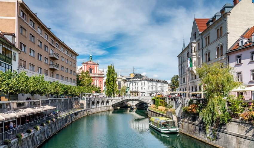 Ljubljana in Summer Ljubljanica River Slovenia