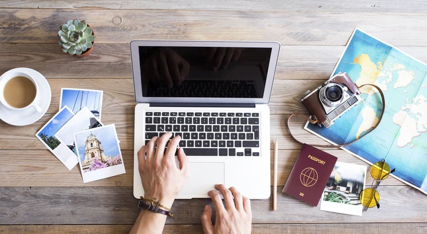 travel planning on a laptop