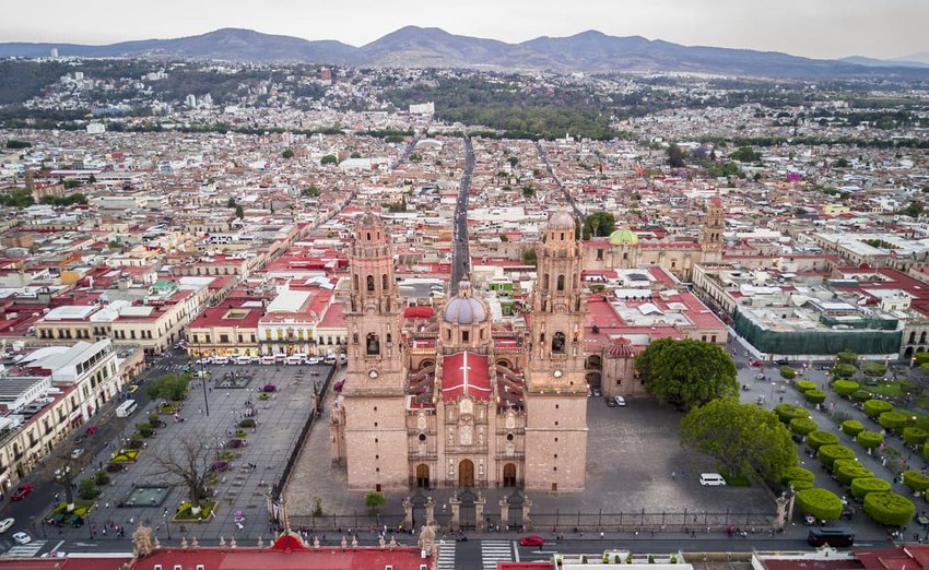 Aerial view of Cathedral of Morelia, Michoacán