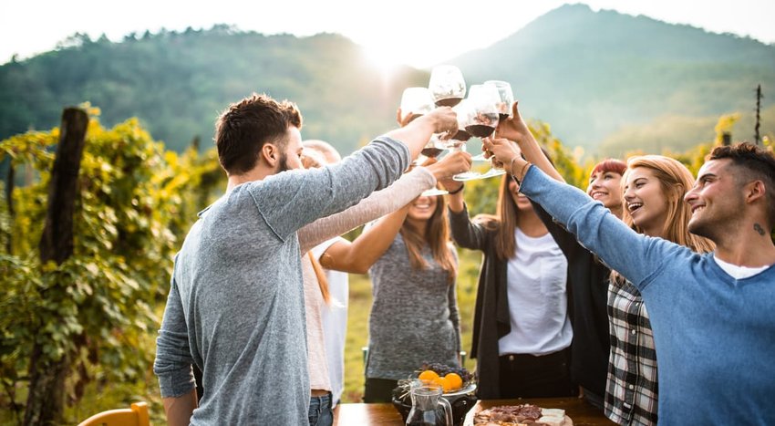 Friends doing a wine tasting