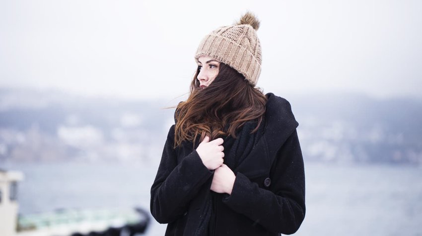 woman in winter clotes bundled up outside