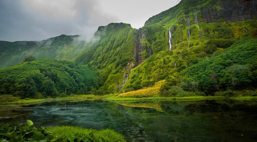 Waterfalls on Flores Island Azores Portugal