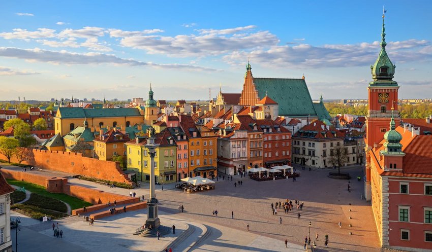 Aerial view of the old city in Warsaw, Poland