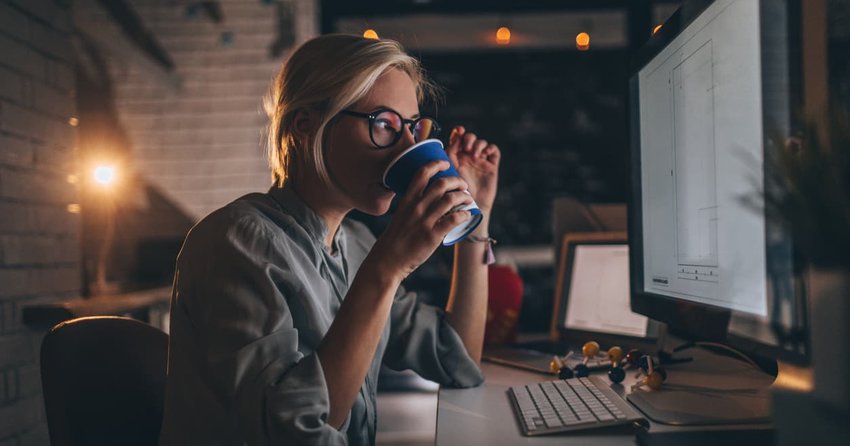 woman drinking coffee for a late night shift