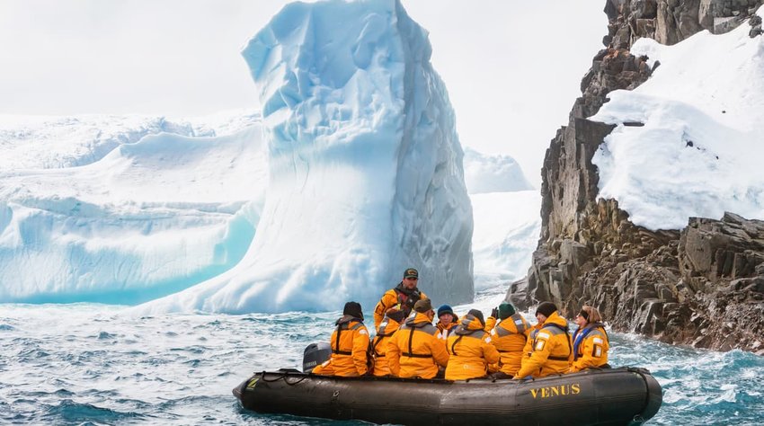 People visit the Antarctic coastline