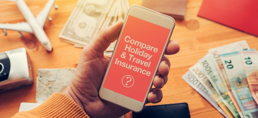 Mobile phone being used to compare travel insurance prices