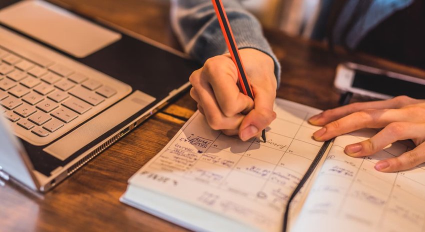 Close-up of young woman taking notes