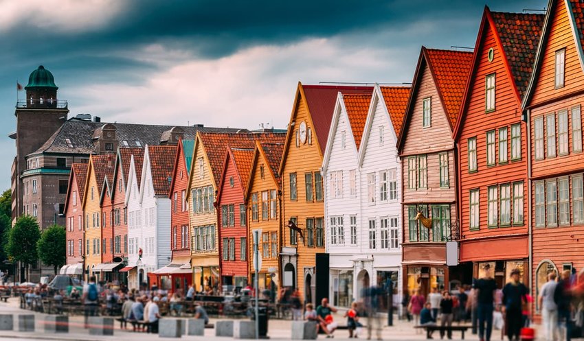 Hanseatic Wharf In Bergen, Norway. UNESCO World Heritage Site.