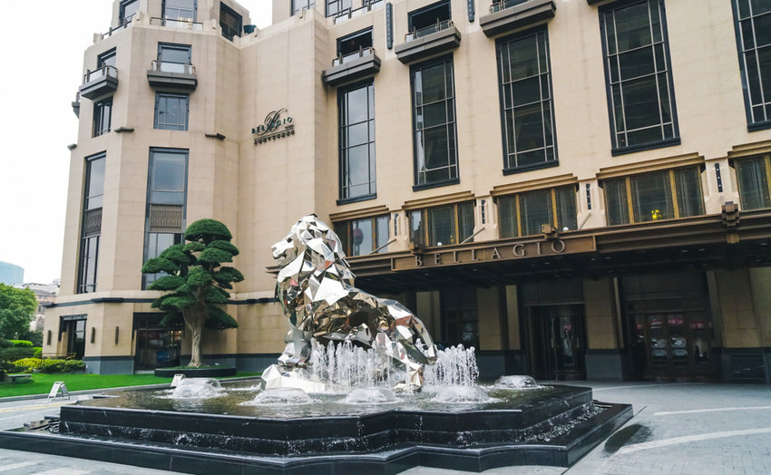 An art installation of lion at the entrance of Bellagio Shanghai