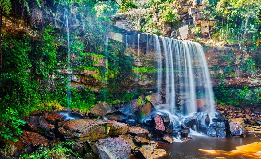 Tropical waterfall. Popokvil Waterfall, Bokor National Park, Cambodia