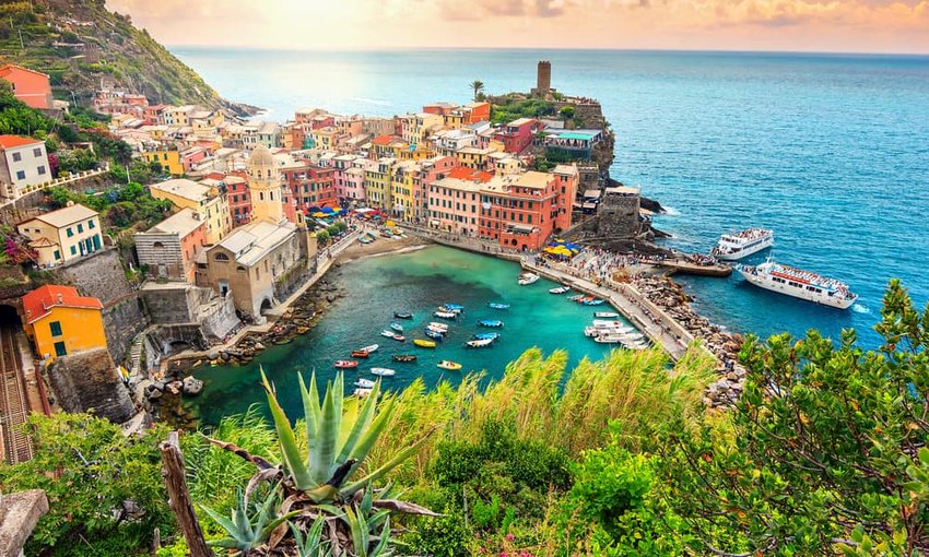 Panorama of Vernazza and suspended garden,Cinque Terre National Park, Italy