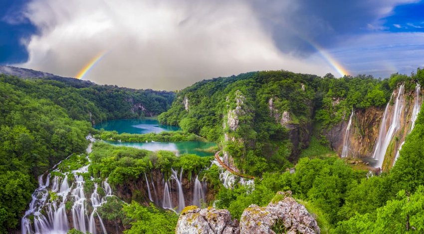 morning over waterfalls in Plitvice park, Croatia