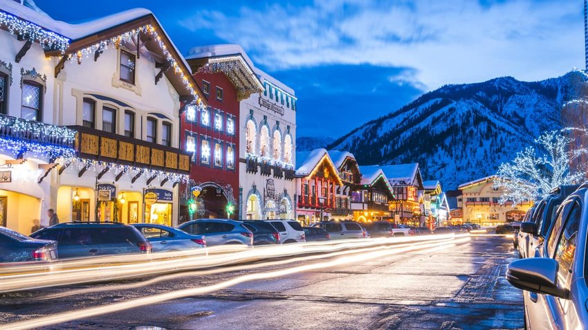 beautiful leavenworth with lighting decoration in winter