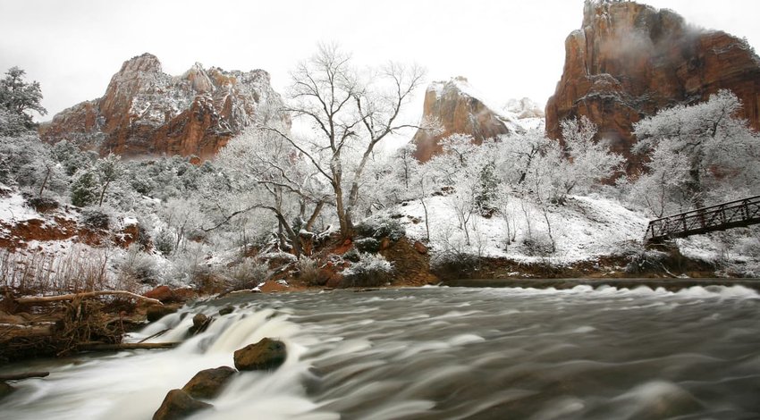 Rushing River in Winter Zion National Park