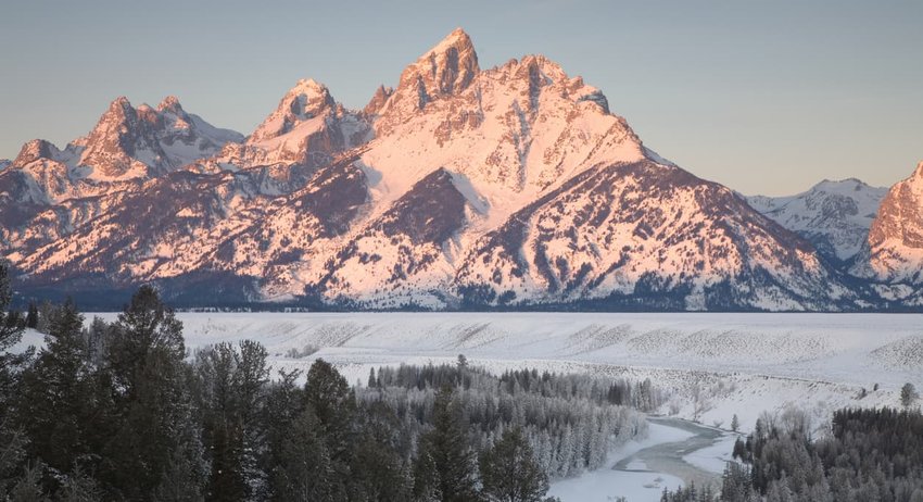 Teton Mountains in Winter at Sunrise