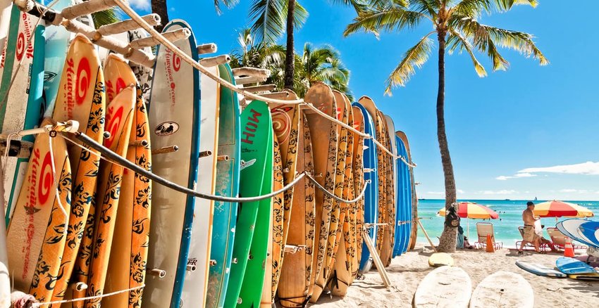 Surfboards at Waikiki beach, Hawaii