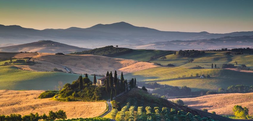 Scenic Tuscany landscape at sunrise