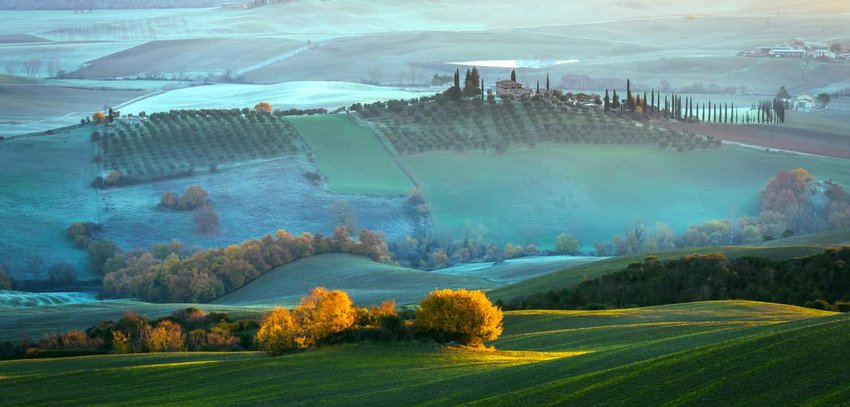 Misty view of Tuscany countryside