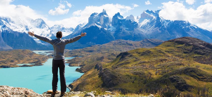 Man hiking in patagonia