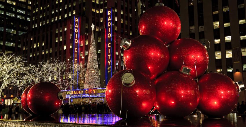 Radio City and Red Holiday Ornament Balls