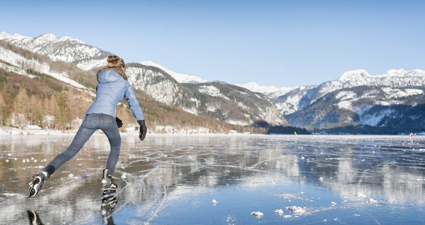 Ice Skating, Frozen Lake Grundlsee, Austria