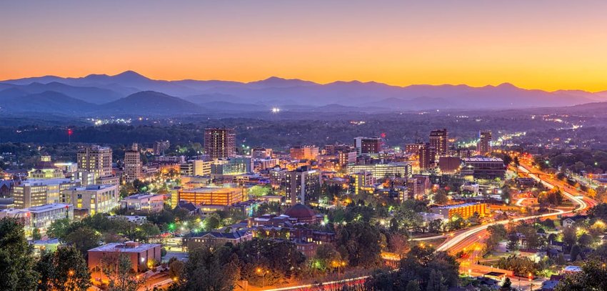 Aerial view of Asheville at Night