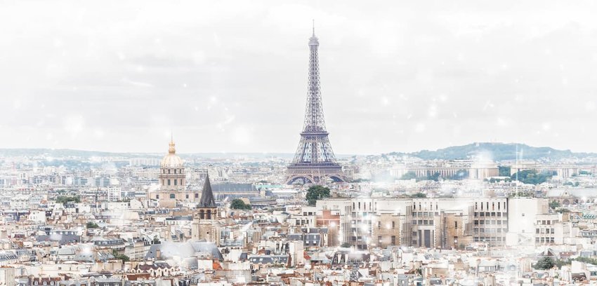 Skyline view of snowy Paris