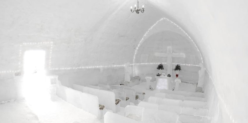 The famous ice hotel on the frozen Balea lake in Fagaras Mountains, Transylvania, Romania