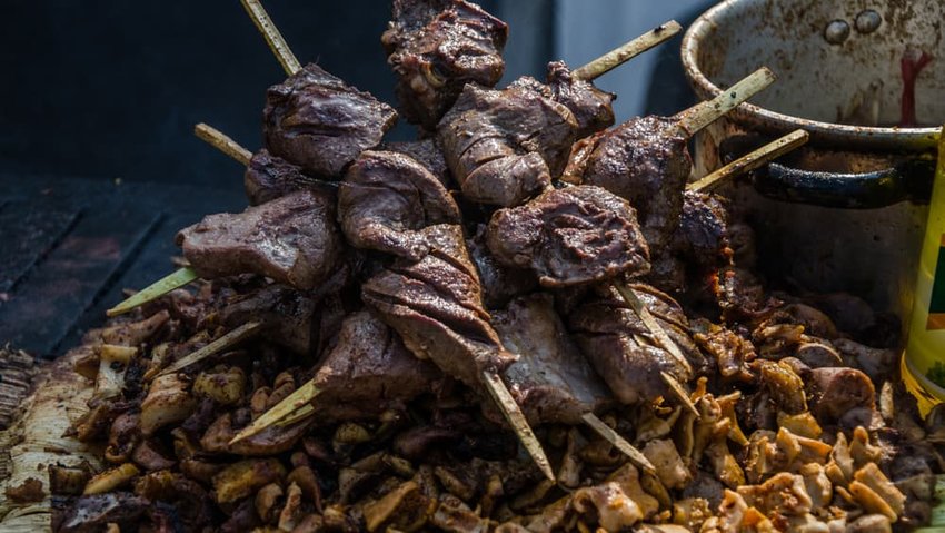 Traditional Peruvian food called anticuchos